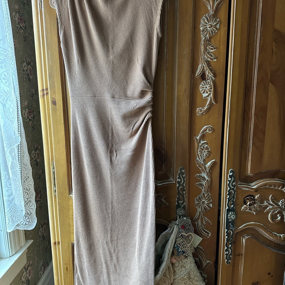 Sleeveless Ribbed Maxi Dress from Nation in camel.